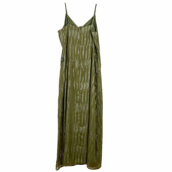 NWT Express Maxi Dress Women's Size XL Olive Green Metallic Cutout Ruched Front - Picture 15 of 16
